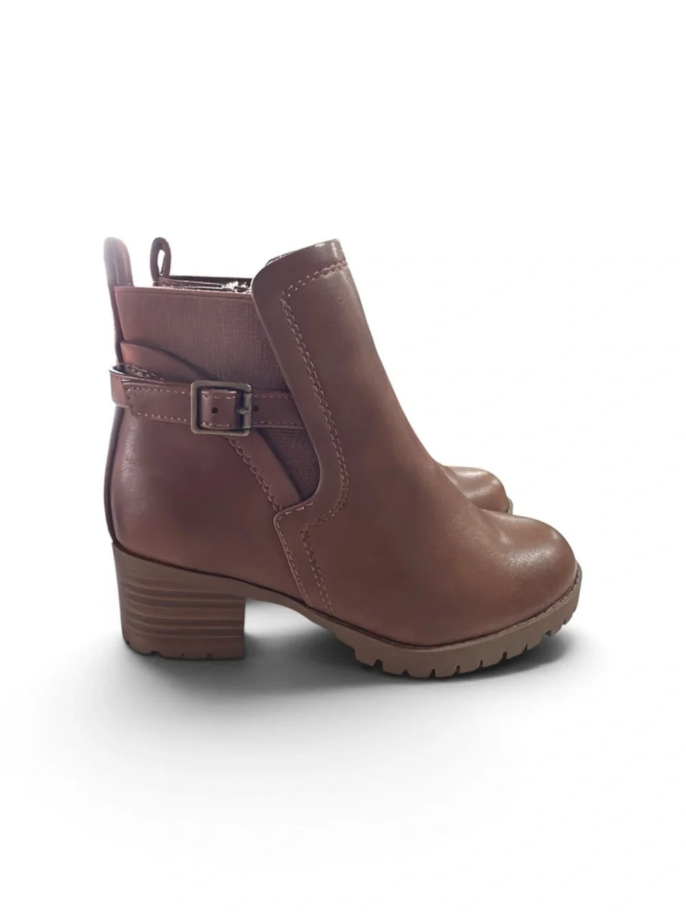 girls Brown Buckle Ankle Booties with Side Zip